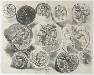 Feuille de douze médailles antiques - Ferdinand Victor Eugene Delacroix