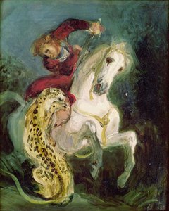 Jaguar attaquant un cavalier, vers 1855