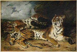 Jeune tigre jouant avec sa mere … - Ferdinand Victor Eugene Delacroix