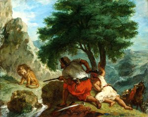 Chasse au lion au Maroc, 1854