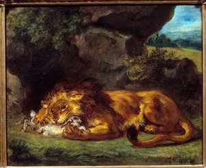 Lion battant un lapin - Ferdinand Victor Eugene Delacroix