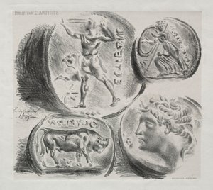 Feuille avec quatre médailles antiques - Ferdinand Victor Eugene Delacroix