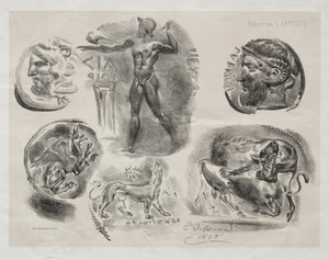 Feuille avec six médailles antiques, 1825