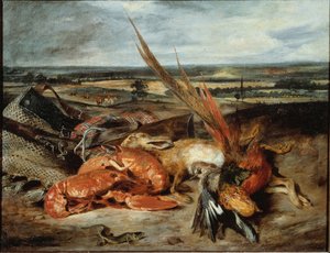 Nature morte avec homard et trophées de chasse et de pêche - Ferdinand Victor Eugene Delacroix