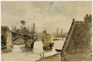 Le vieux pont de Nantes, vers 1827 (aquarelle sur papier vélin crème) - Ferdinand Victor Eugene Delacroix