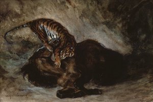 Tigre attaquant un cheval - Ferdinand Victor Eugene Delacroix