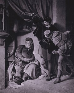 Scène de Henri IV, Partie 1 de Shakespeare (Acte II, Scène 4) (lithographie) - Ferdinand the Elder Piloty