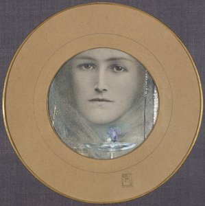 Yeux marron et une fleur bleue - Fernand Khnopff