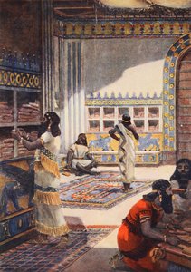 La célèbre bibliothèque du roi Ashur-Bani-Pal, à Ninive, illustration de 