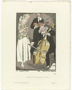 Gazette du Bon Ton, 1920 - No. 9, Pl. 66: O Maitre el Relicario / Robe de dîners garnie de ruban - Fernand Siméon