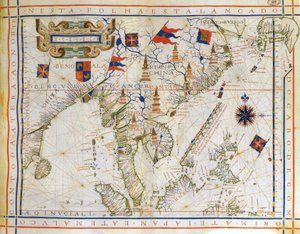 Carte plane, carte pré-Mercator de 1571 par le cartographe portugais Fernao Vaz Dourado (vers 1520-vers 1580). Carte de l