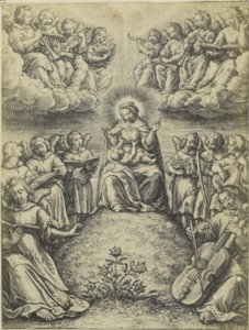 Reproduction photographique de la gravure Le concert des anges par Hieronymus Wierix - Fierlants