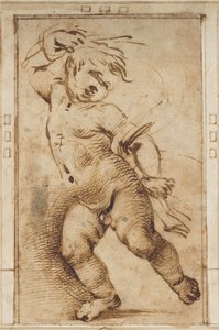 Putto dansant tenant une draperie