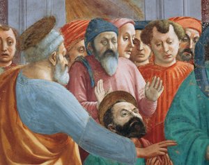 Saints et foule, détail de La Résurrection du fils de Théophile, par Tommaso Masaccio (détail)