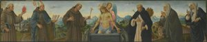 Homme de douleurs et six saints (saint Antoine de Padoue, Louis de Toulouse, François, Dominique, Claire et Catherine de Sienne) - Filippino Lippi