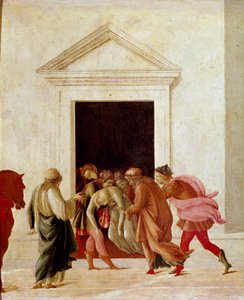 La mort de Lucrèce (Lucrezia ou Lucretia) dame romaine du 6ème siècle av. J.-C. se donne la mort après avoir été victime de la violence de Sextus Tarquin. Tarquin est chassé de Rome. Détrempe sur bois par Filippino Lippi (1457-1504) - Filippino Lippi