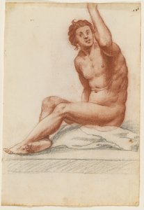 Figure Masculine Tournée vers la Gauche, le Bras Gauche Levé, Assis sur un Tissu - Filippo Esegrenio