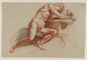 Nu masculin appuyé sur un coussin