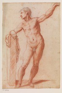 Figure masculine debout appuyée sur un piédestal à gauche - Filippo Esegrenio