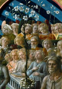 Le couronnement de la Vierge (détail) des anges choristes tenant des fleurs de lys. Le personnage en bas à droite est Saint Jean-Baptiste, saint patron de Florence. Peinture de Filippo Lippi (1457-1504) - Filippo Lippi