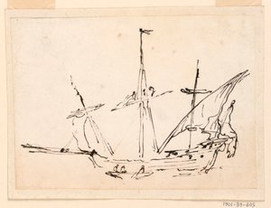Dessin, un bateau à voile, 1770-1800