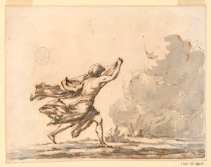 Dessin, Un jeune homme courant vers un feu, milieu du XVIIIe siècle - Filippo Marchionni