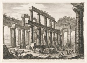 Autre vue intérieure du temple hexastyle hypèthral du côté sud, des Antiquités de Paestum - Filippo Morghen