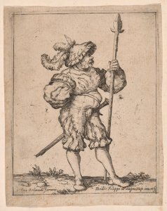 Soldat de profil tenant une pique, extrait de Capricci e habiti militari - Filippo Napoletano