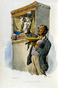 Petits métiers de la ville de Naples : le marionnettiste. Gravure d
