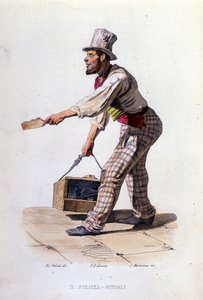 Petit commerce de la ville de Naples : le cireur de chaussures. Gravure d