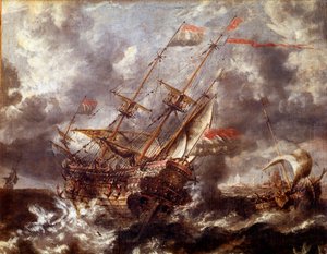Bateau hollandais sans la tempête. Peinture de l