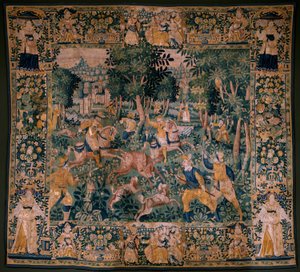 Tapisserie flamande. Chasse au cerf. Atelier d