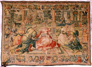 Tapisserie flamande. Série Marc Antoine et Cléopâtre. Cléopâtre et sa cour. Modèle Carton attribué à Pieter Coecke van Aelst. Manufacture Bruxelles(?). Seconde moitié du 16ème siècle. - Flemish School