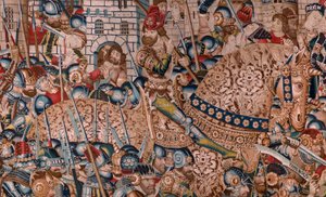 Tapisserie flamande. Série La Guerre de Troie. La Destruction de Troie. Onzième tapisserie de la série. Modèle Maître de Coëtivy (Henry ou Conrard de Vulcop). Manufacture ateliers de Tournai. Vers 1470 - Flemish School