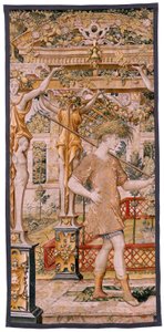Tapisserie flamande. Série Vertumne et Pomone. No II Vertumne transformé en agriculteur. Modèles Cercle de Pieter Coecke Van Aelst et Léonard Thiry. Atelier inconnu, Bruxelles. Or,  - Flemish School
