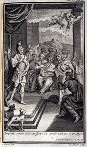 Jupiter envoie deux aigles : un devin explique ce prodige. Illustration pour le livre II de l