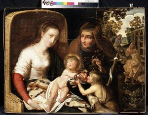 La sainte famille avec saint Jean Baptiste enfant et sainte Elisabeth - Flemish School