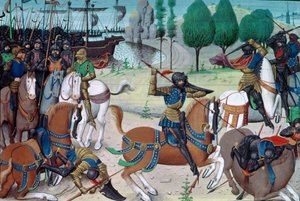 Ms 5089-90 La Bataille de Hastings, 14 octobre 1066, de la Chronique des Empereurs par David Aubert