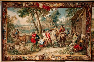 Palais (Schlossanlage Schleißheim). Tapisserie flamande. Atelier de Bruxelles Judocus De Vos. Design Lambert De Hondt. Pillage. 400x595cm. Laine et soie. Vers 1715 - 1724