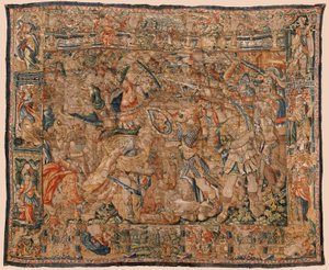 Musée paroissial des tapisseries (Museo Parroquial de Tapices de Pastrana). Tapisserie flamande. Combat entre Alexandre et Darius à Ipsos. Bruxelles. Laine et soie. 16ème siècle. 510x419cm. - Flemish School