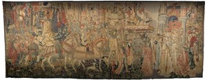 Tapisserie montrant les conquêtes du roi Alphonse V de Portugal, Tournai. Détail. - Flemish School