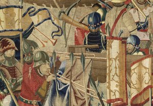 Tapisserie montrant les conquêtes du roi Alphonse V de Portugal, Tournai. Détail. - Flemish School