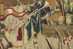 Tapisserie montrant les conquêtes du roi Alphonse V de Portugal, Tournai. Détail. - Flemish School