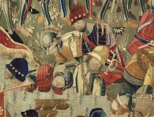 Tapisserie montrant les conquêtes du roi Alphonse V de Portugal, Tournai. Détail. - Flemish School