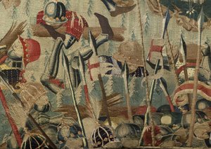 Tapisserie montrant les conquêtes du roi Alphonse V de Portugal, Tournai. Détail. - Flemish School