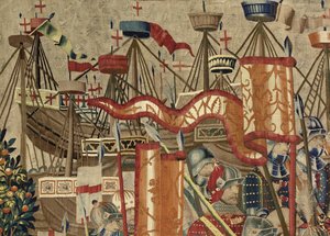 Tapisserie montrant les conquêtes du roi Alphonse V de Portugal, Tournai. Détail.