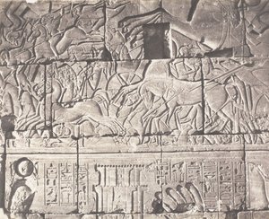 Karnak Thèbes, enceinte du palais - détails de sculptures au point O - Félix Teynard