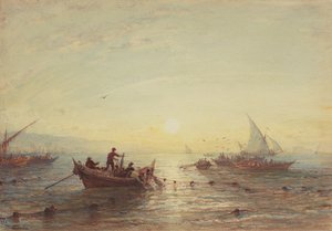 Pêche au thon au lever du soleil au large de la côte près de Marseille - Félix Ziem
