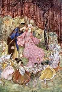 Couple et elfes - dans "My Fairyland" par Fiona Malcom, ill. Florence Anderson
