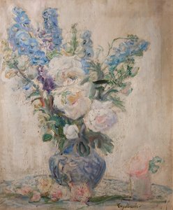 Roses blanches et delphiniums - Florence Engelbach